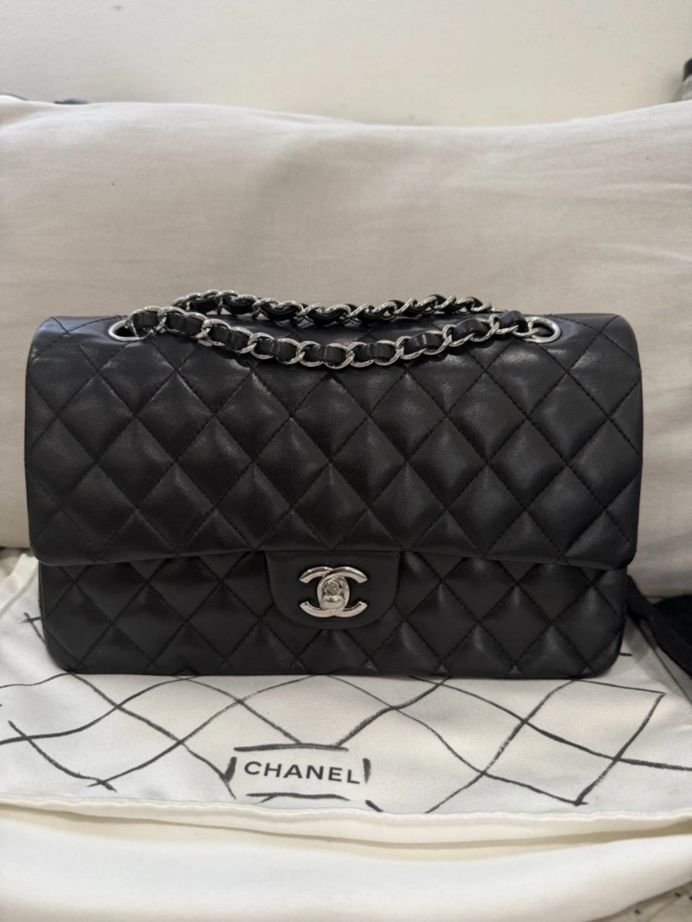 Chanel Classic Meduim black double flap SHW